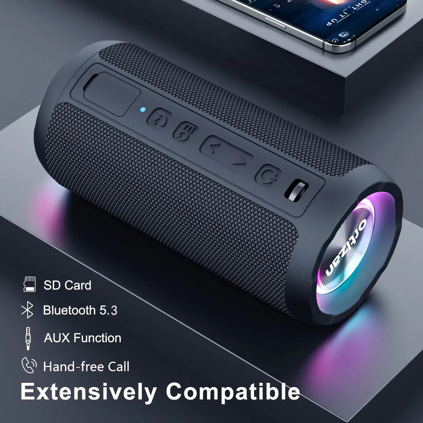 Boxa Portabila Bluetooth 5.3, Bass Puternic DSP, 24W, Autonomie 30 Ore, TWS Stereo, Rezistenta Apa IPX7, EQ Sound Effects, RGB Led, MicroSD/TF, AUX In, USB-C, Hands-Free, Asistenti Vocali Siri/Google, Design Compact, Negru PIEX.RO