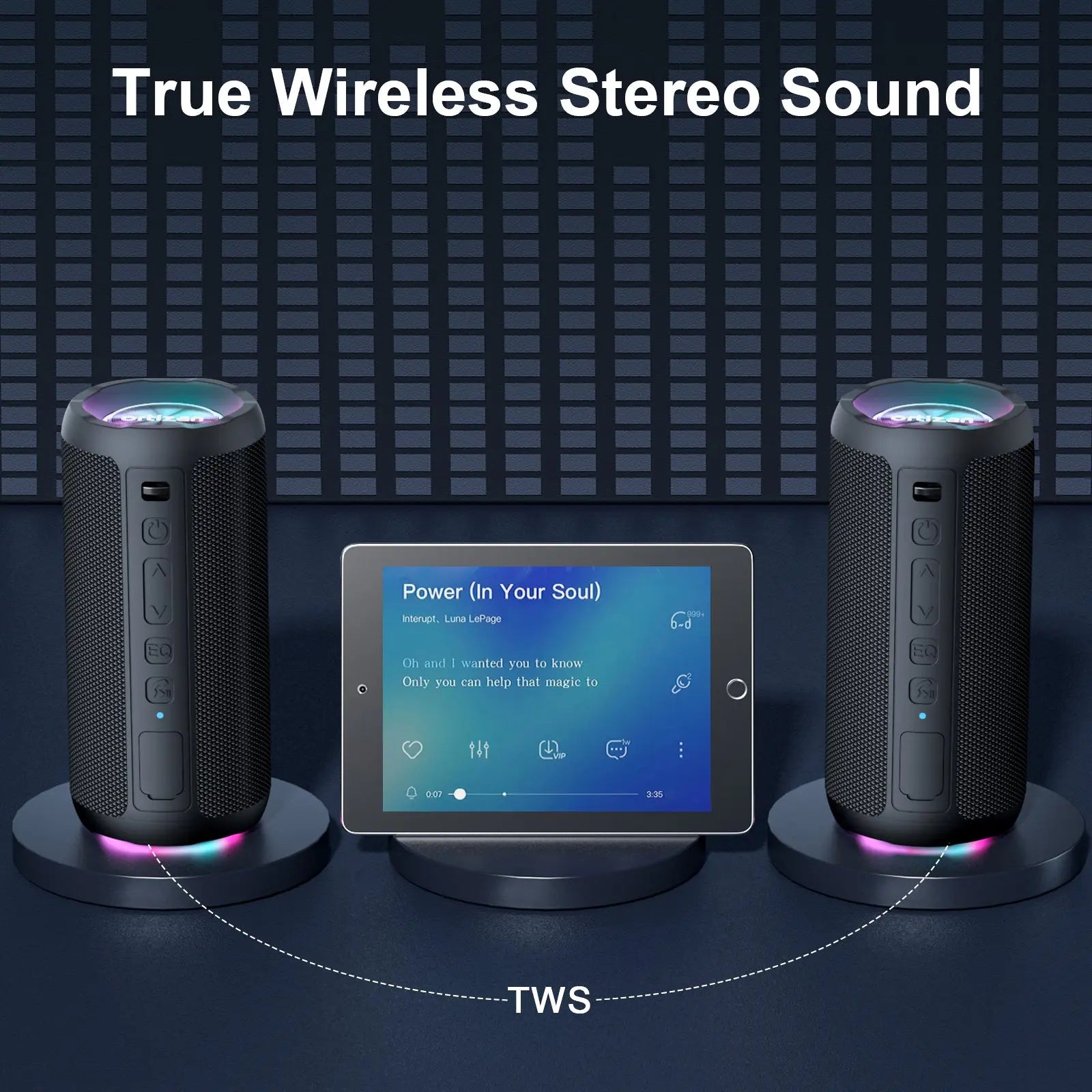 Boxa Portabila Bluetooth 5.3, Bass Puternic DSP, 24W, Autonomie 30 Ore, TWS Stereo, Rezistenta Apa IPX7, EQ Sound Effects, RGB Led, MicroSD/TF, AUX In, USB-C, Hands-Free, Asistenti Vocali Siri/Google, Design Compact, Negru PIEX.RO