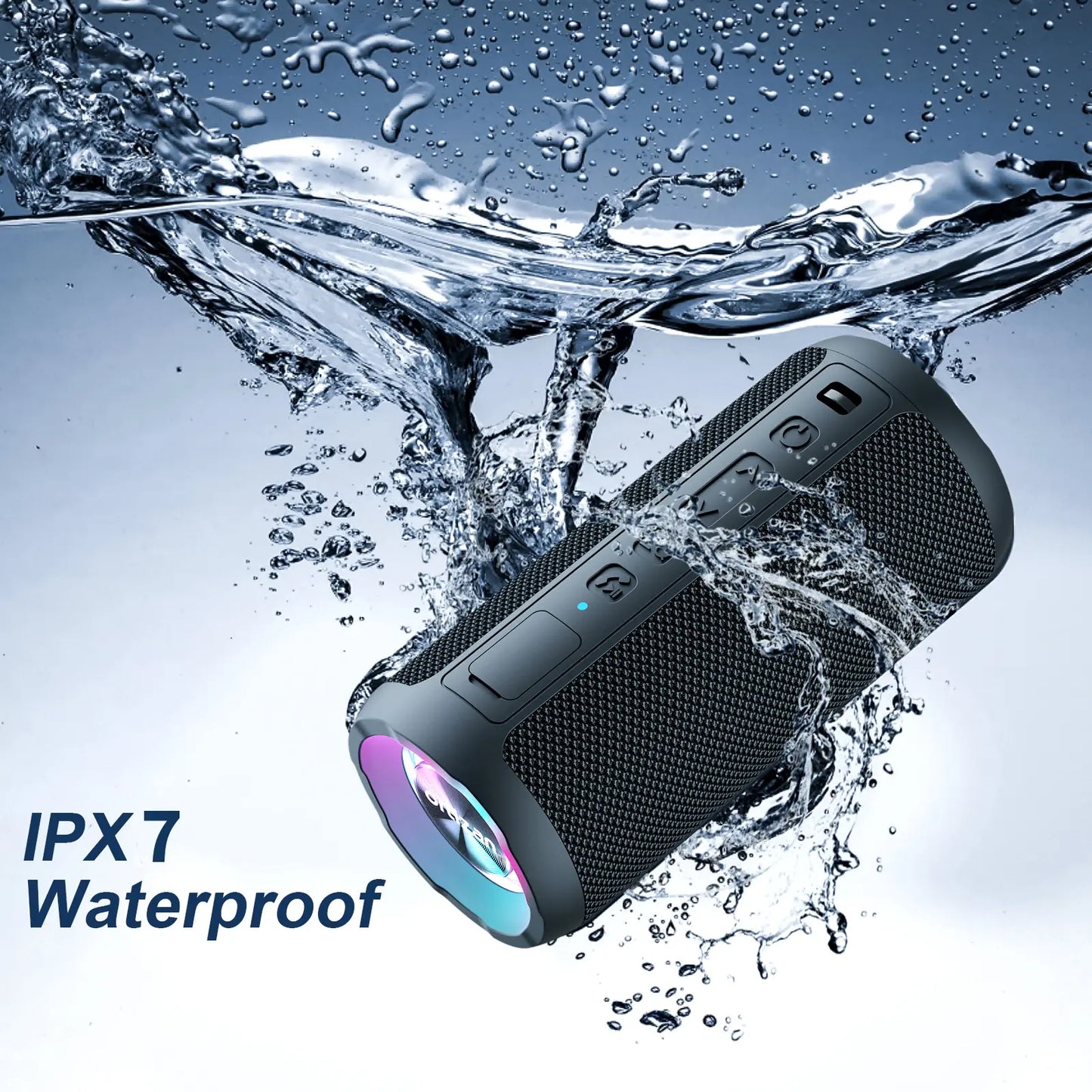 Boxa Portabila Bluetooth 5.3, Bass Puternic DSP, 24W, Autonomie 30 Ore, TWS Stereo, Rezistenta Apa IPX7, EQ Sound Effects, RGB Led, MicroSD/TF, AUX In, USB-C, Hands-Free, Asistenti Vocali Siri/Google, Design Compact, Negru PIEX.RO