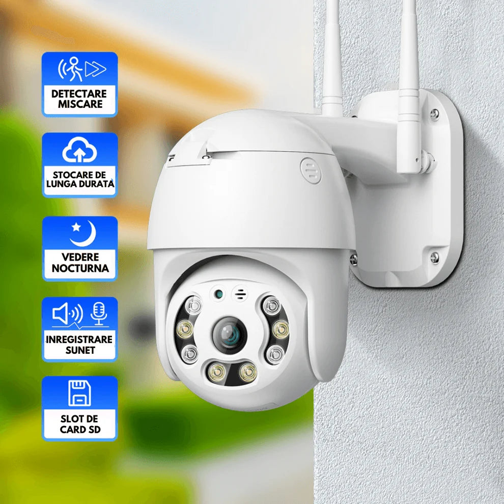 Camera Supraveghere PTZ Ultra HD 4MP, Exterior / Interior, WiFi, 8x Zoom Optic, Detectie Forma Umana, Urmarire Automata, IP66, Stocare SD