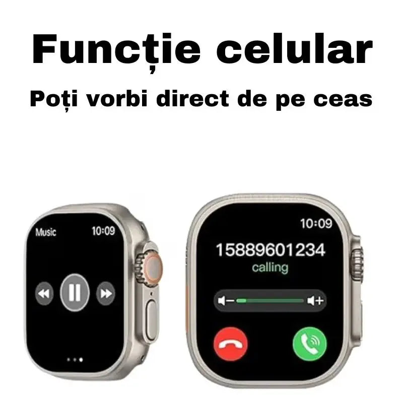 Smartwatch Ultra Plus 2.1" cu Apel Bluetooth, Monitorizare Sănătate (Ritm Cardiac, Oximetru, Somn, Calorii), 150+ Moduri Sport, Încărcare Wireless, rezistent, iOS & Android My Store