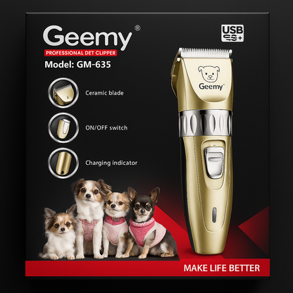 Masina de tuns animale, Geemy®, GM-635, pentru caini, pisici, Lama ceramica, 4 perii de la 3mm pana la 12mm, Acumulator trimmer, autonomie 40 minute, Silentioasa, Fara fir,