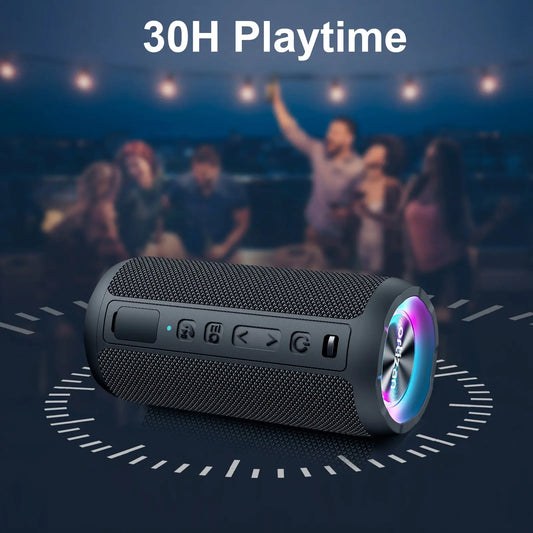 Boxa Portabila Bluetooth 5.3, Bass Puternic DSP, 24W, Autonomie 30 Ore, TWS Stereo, Rezistenta Apa IPX7, EQ Sound Effects, RGB Led, MicroSD/TF, AUX In, USB-C, Hands-Free, Asistenti Vocali Siri/Google, Design Compact, Negru PIEX.RO