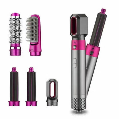 Set perie termică rotativă 5 în 1, uscător de păr și ondulator cu capete interschimbabile, perie rotativă cu ioni, 1100W